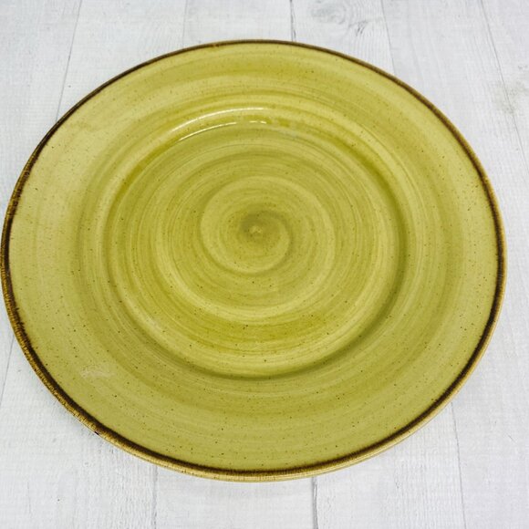 Thomson Pottery Green Swirl Speckle Brown Stoneware Dinner Plate Set of 4 - Picture 6 of 15